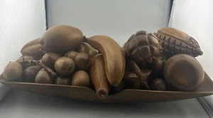 MCM Vintage 132pc CARVED WOOD FRUIT & CARVED WOOD BOWL PLATE - Picture 1 of 7