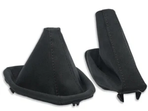 FOR BMW E39 GEAR SHIFT BOOT + HANDBRAKE GAITER BLACK ALCANTARA STITCH BLACK - Foto 1 di 5