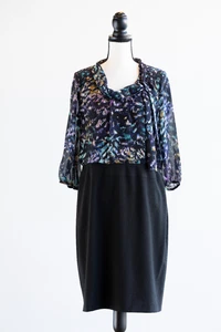 EVAN PICONE One Piece Dress With Black Skirt &Multicolor Chiffon Blouse Size 12 - Picture 1 of 4