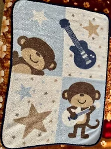Boy Carter's Rockstar Monkey Plush Baby Blanket Blue Star Guitar 30" x 42"-excel - Picture 1 of 3