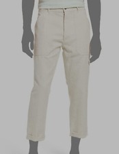 $496 Nanushka Men's Beige Linen Jasper Patch Pocket Cropped Jeans Pants Size 32