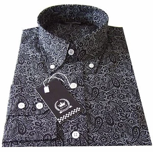 Camisa Relco Para Hombre Negra Paisley Mangas Largas Cuello Abotonado De Colección Años 70 - Imagen 1 de 4