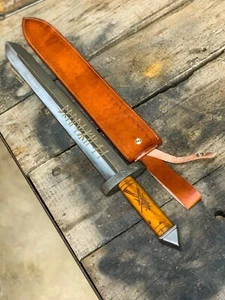 Custom Handmade Sword Carbon Steel Viking Sword Double Edged Acid Washed Blade - Picture 1 of 5