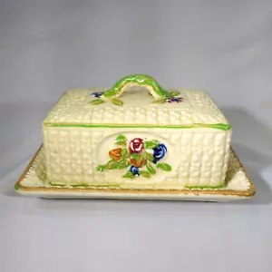Plato de mantequilla/plato de queso cubierto floral vintage Japón tapa y base - Imagen 1 de 12