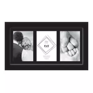 3 Photos Apperture 4"x 6" Black Multi-Frame Collage Glass Photo Picture For Home - Picture 1 of 20