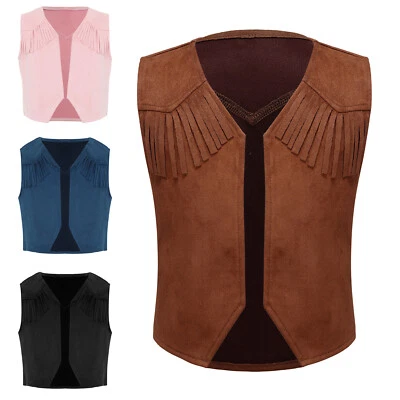 UK Kids Cowboy Waistcoat Vest Children Western Fancy Dress Ups Carnival Party - Image 1 of 3