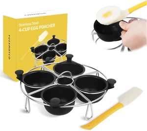 Egg Poacher Insert,4 Non Stick Eggs Poaching Cups,Stainless Steel Steamer Rack, - Picture 1 of 7