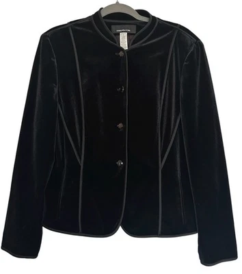 Chaqueta de terciopelo de poliéster para mujer Jones New York talla 16 manga 3/4 negra elástica Foto 1 de 4