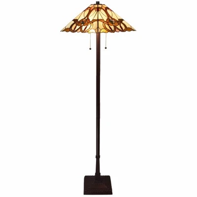 62" Beige Two Light Floor Lamp With Brown And White Glass Cone Shade - Image 1 of 4