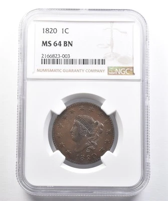 1820 Classic Head Large Cent MS64 BN NGC PQ *7411 - Image 1 of 3