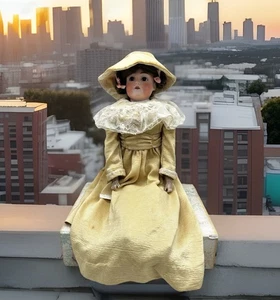 Antike Kestner deutsche Biskuit Puppe 7 3/4 154 tief Kind Lederkörper 22 Zoll - Bild 1 von 23