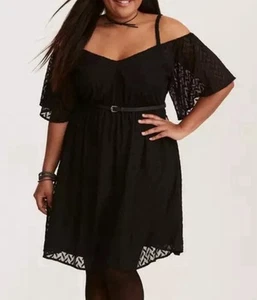 Torrid Black Textured Chiffon Embroidered Off Shoulder Dress Plus Size 2XL New - Picture 1 of 10
