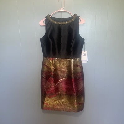 Ivanka Trump Castles Sleeveless Black Red Gold Pencil Dress Size 4 - Image 1 of 4