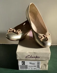 Clarks “Carousel Ride”  Gold Metallic Leather Shoes.  Size 3.  (D).  Ex. Cond. - Picture 1 of 4