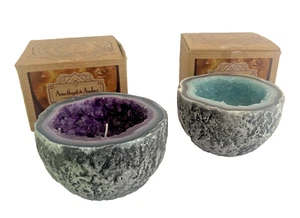 Neu in Box ein Paar Amethyst & Bernstein Kerzen Co. Kristall Geode - Bild 1 von 8