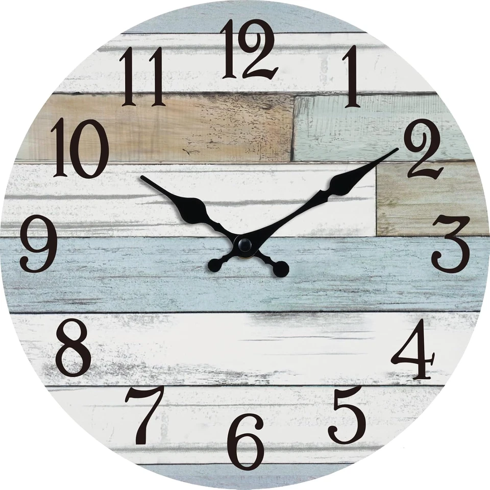 Wall Clock Battery Operated 8 Inch Silent Non Ticking Coastal Design Country Rus