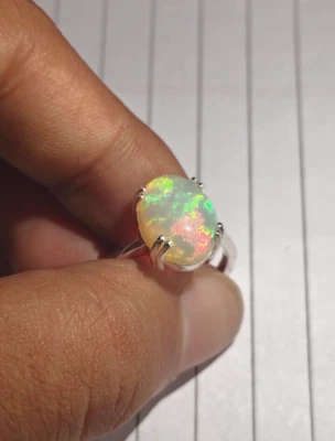 Anillo de compromiso genuino de ópalo de fuego anillo de plata de ley 925 anillos de ópalo Foto 1 de 4