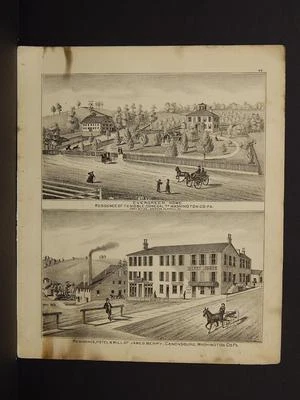 Mapa de Pensilvania, condado de Washington, 1876 grabados doble cara N5#53 Foto 1 de 2