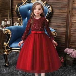 Princess Dress Girls Clothing Kids Sequin Wedding Children Prom Costume Dresses - Picture 1 of 16