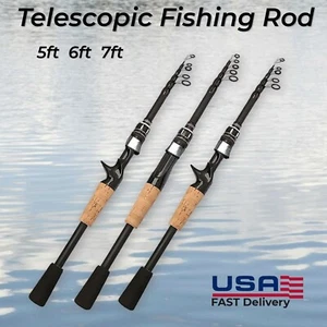Telescopic Baitcasting Spinning Lure Fishing Rod 5-7ft Carbon Ultralight Travel - Picture 1 of 15