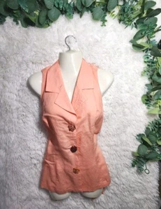 [758] VTG AZIZ Collection Women's Size S/M Peach Pink Halter Collared Tank Top  - Picture 1 of 8