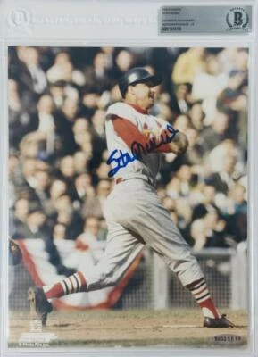 STAN MUSIAL SIGNED SLABBED 8X10 PHOTO ST LOUIS CARDINALS AUTOGRAPH 705 BAS 10 - Image 1 of 2