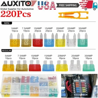 220PCS Blade Fuse Assortment Auto Car Truck Replacement Fuse Kit ATC ATO ATM US - Image 1 of 4