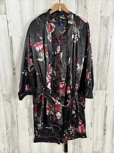 Apt 9 Intimates Womens 3 Pc Silky Black Pajama Robe Set Sz XL Long Sleeve Button - Picture 1 of 17
