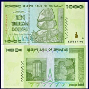 Zimbabwe 10 Trillion Dollars 2008 AA prefix   in  very fine condition - Picture 1 of 1