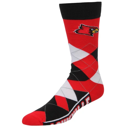 New! Louisville Cardinals Mens Red Black White Argyle Dress Crew Socks NCAA OSFM Cover