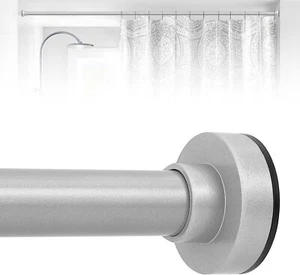 Silver Shower Curtain Rod 27 to 71In Spring Tension Bathroom Kitchen Heavy Duty - Picture 1 of 6