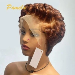 Pelucas de cabello humano onduladas sueltas bob corto marrón rojizo 13x4 corte pixie encaje frontal peluca - Imagen 1 de 15