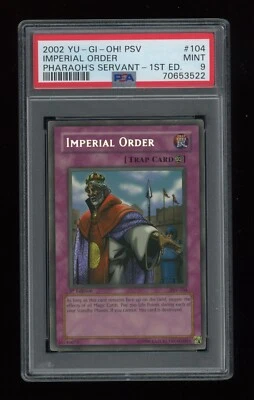 YUGIOH 1st Edition Pharaoh's Servant IMPERIAL ORDER PSV-104 Secret Rare PSA 9 MT - Image 1 of 2