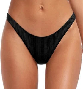 Vitamin A California High Leg Bikini Bottom Black Wide Ribbed Sz S - Picture 1 of 5