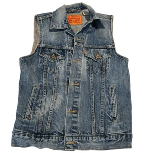 Levi’s Blue Denim Collar Pockets Button Up Vest Size S - Bild 1 von 12