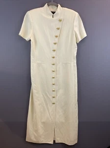Cynthia Howie Maggie Boutique Sheath Dress Soft Yellow Linen Blend Gold Buttons - Picture 1 of 9