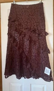Miss Selfridge Burgundy Lace Skirt Size UK 16 BNWT Coated Floral Place - Picture 1 of 6