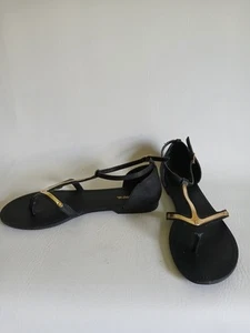 Women's Mossimo Black With Gold Faux Leather Thong Tee Strap Covered Heel... - Picture 1 of 18
