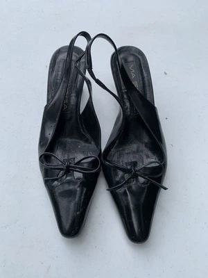 Sandalias Via Spiga Tacón Eslinga Punta Tobillo Correa Cuero Negro EE. UU. 5,5 M Foto 1 de 4