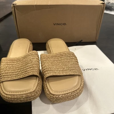 Sandalias planas Vince para mujer Eva tejidas de paja de rafia talla 5 1/2 envío rápido de $250 Foto 1 de 4