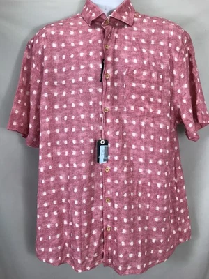 Hangin Out by Johnnie O Shirt Mens Large Raspberry Short Sleeve Rayon Linen - Image 1 of 4