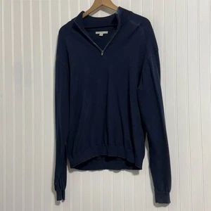 CUTTER & BUCK Mens L Quarter Zip Sweater Navy Blue SUPIMA Cotton Golf Pullover - Picture 1 of 7