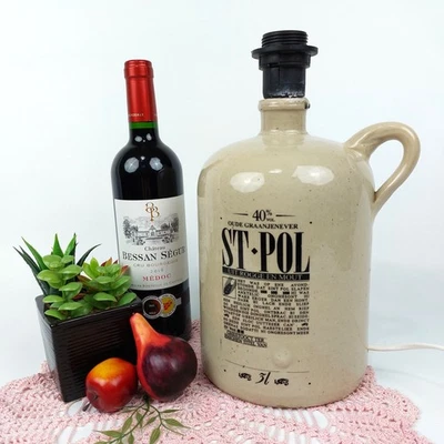 Rustic Belgian Gin Bottle Lamp – Vintage Upcycled St. Pol Stoneware Jug Light - Image 1 of 4
