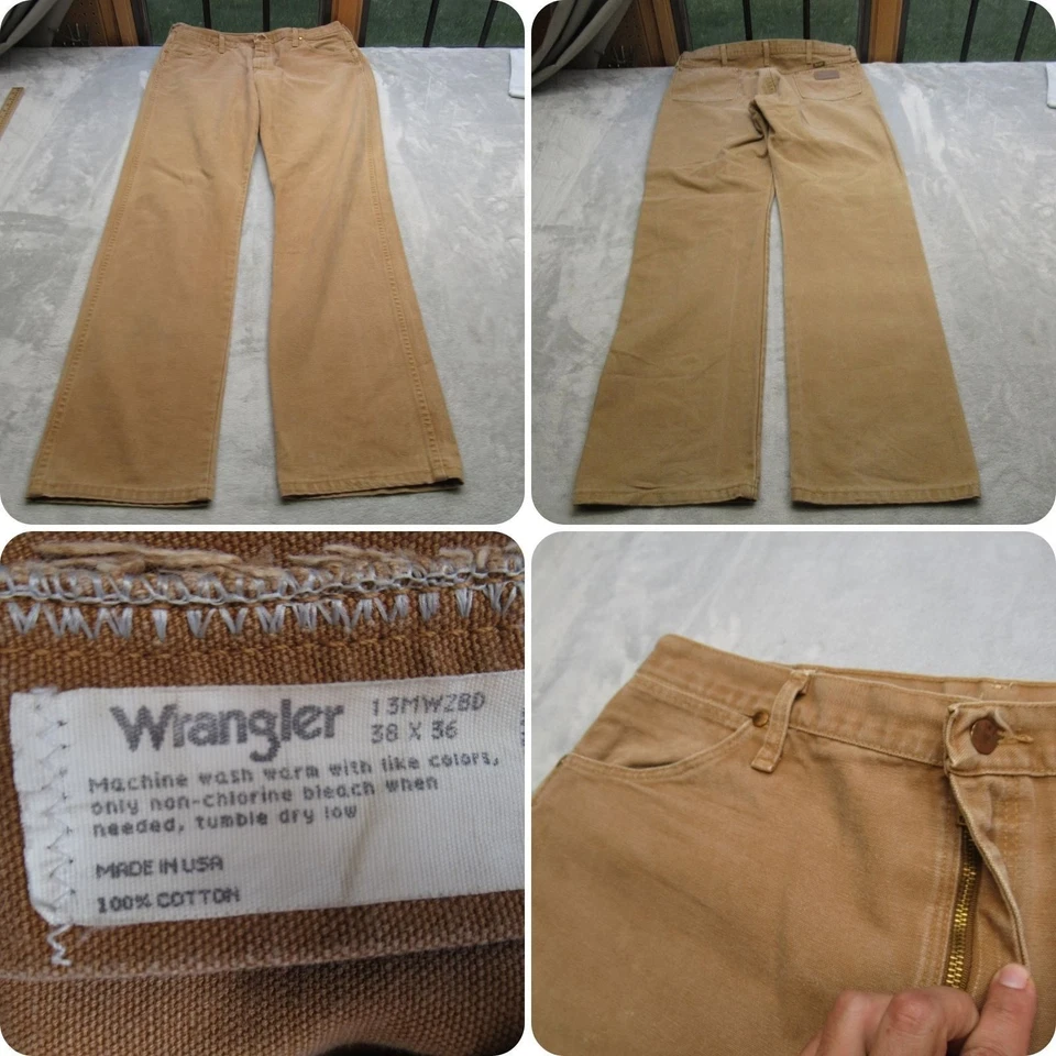 Wrangler Jeans Hombres 36X36 Tostado Peso Pesado Lona Corte Vaquero Peto Bota EE. UU. DE COLECCIÓN Foto 1 de 4