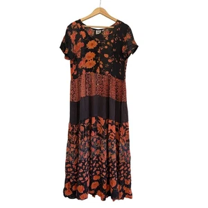 Papillon Blumen Maxikleid Damen Small Cottagecore Whimsigoth schwarz orange Vintage - Bild 1 von 16