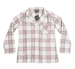 Eddie Bauer Womens Flannel Button Front Sleep Top Cream Plaid Size Small NWT - Picture 1 of 6