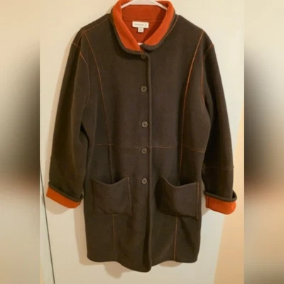 Susan Graver Pea Coat Brown Orange Womens Size Medium Academia Cozy Preppy Y2K - Image 1 of 4
