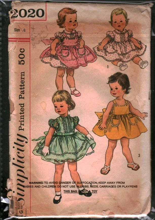 2020 Vintage Simplicity Sewing Pattern Girls 1960s Infant Dress Pinafore 6 Month - Image 1 of 2