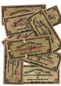 1941 Philippine S216 Province of Cebu PNB 5 Pesos Counter Signed Notes Take All - Imagen 1 de 7