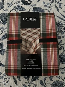 Ralph Lauren Cotton Blend Tablecloth Holiday Tartan Plaid Red Green 60 x 120 - Picture 1 of 4